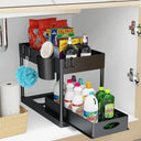 2-Tier Under Sink Organizer with Sliding Baskets & Hooks, Bathroom & Kitchen Storage Rack | Bentalia Home