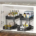 2-Tier Under Sink Organizer with Sliding Baskets & Hooks, Bathroom & Kitchen Storage Rack | Bentalia Home