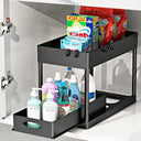 2-Tier Under Sink Organizer with Sliding Baskets & Hooks, Bathroom & Kitchen Storage Rack | Bentalia Home