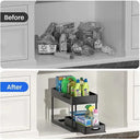 2-Tier Under Sink Organizer with Sliding Baskets & Hooks, Bathroom & Kitchen Storage Rack | Bentalia Home