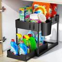 2-Tier Under Sink Organizer with Sliding Baskets & Hooks, Bathroom & Kitchen Storage Rack | Bentalia Home