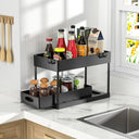 2-Tier Under Sink Organizer with Sliding Baskets & Hooks, Bathroom & Kitchen Storage Rack | Bentalia Home