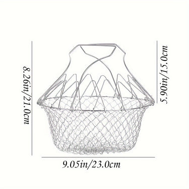 1pc Stainless Steel Frying Basket – Foldable Kitchen Strainer