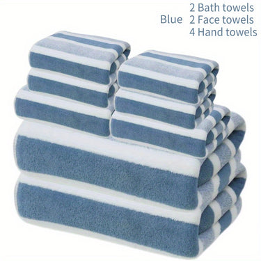 8-Piece Microfiber Bath Towel Set – Super Soft, Super Absorbent, Two-Tone Striped Design