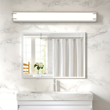 32" Bathroom Vanity Light – Brushed Nickel with Milky White Glass Shade (4000K Daylight)