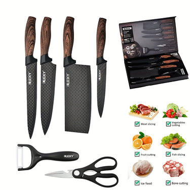 6-Piece Kitchen Knife Set – High Carbon Stainless Steel, Wooden Handles, Gift Box