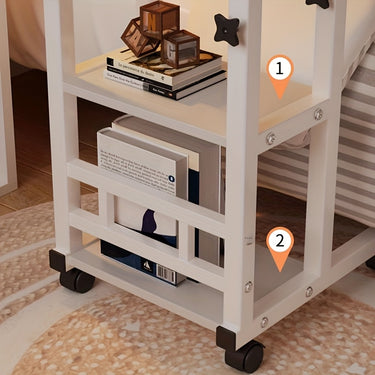 Height-Adjustable Mobile Laptop Table – Rolling Workstation with Dual Shelves, Space-Saving Design