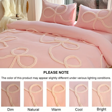 **Tufted Floral Duvet Cover Set with Pillowcases, Camellia or Bow Design, Twin Queen King, No Comforter Insert**