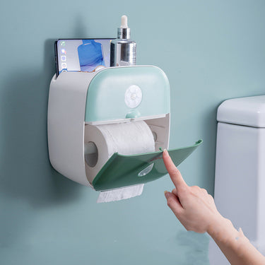 Self-Adhesive Wall-Mounted Tissue Box with Induction LED Night Light – Waterproof Bathroom Organizer | Bentalia Home