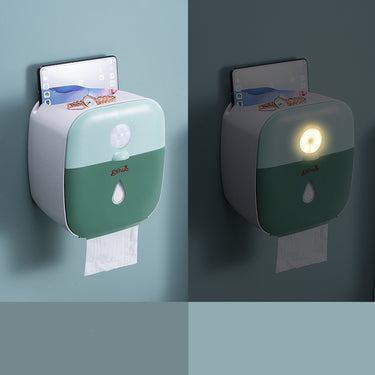 Self-Adhesive Wall-Mounted Tissue Box with Induction LED Night Light – Waterproof Bathroom Organizer | Bentalia Home