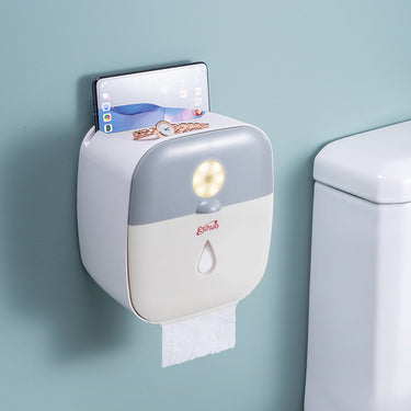 Self-Adhesive Wall-Mounted Tissue Box with Induction LED Night Light – Waterproof Bathroom Organizer | Bentalia Home