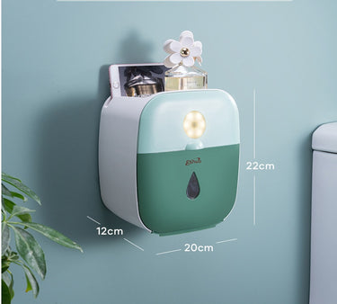 Self-Adhesive Wall-Mounted Tissue Box with Induction LED Night Light – Waterproof Bathroom Organizer | Bentalia Home