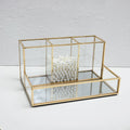 Elegant Glass Makeup Organizer with Brass Finish | Bentalia Home