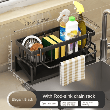 Sink Caddy | 1pc | Sponge Drain Rack with Dishcloth Holder | Kitchen Countertop Organizer | Sink Storage