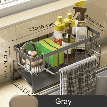 Sink Caddy | 1pc | Sponge Drain Rack with Dishcloth Holder | Kitchen Countertop Organizer | Sink Storage