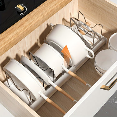 [1pc Adjustable Pot Organizer Rack] Expandable Pots & Pans Organizer for Kitchen Cabinet – Adjustable Dividers for Easy Storage