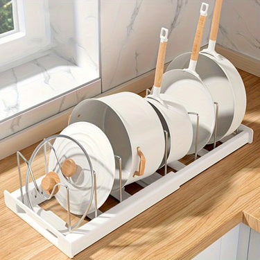 [1pc Adjustable Pot Organizer Rack] Expandable Pots & Pans Organizer for Kitchen Cabinet – Adjustable Dividers for Easy Storage