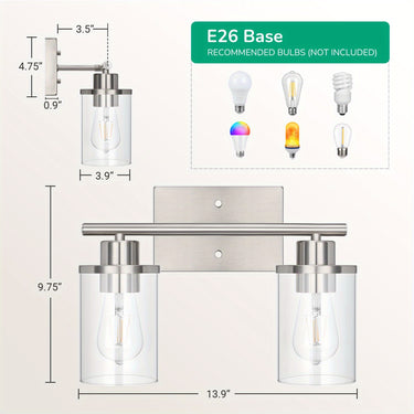 EDISHINE Silvery Double-Head Bathroom Vanity Light – Brushed Nickel