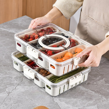 4-Section Refrigerator Storage Container with Lid - Durable, Multifunctional Fresh-Keeping Drainer for Fruits & Vegetables, Ideal for Home, Camping & Meal Prep