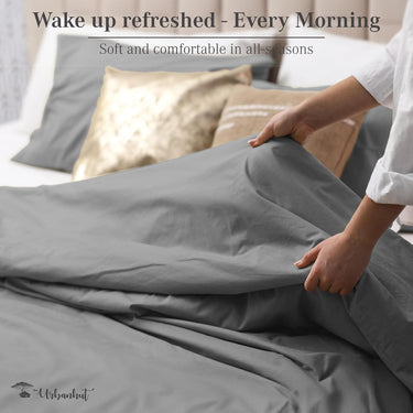 Queen Size Duvet Cover Set (3Pc), 100% Cotton 700 Thread Count, Luxury Sateen Weave Quilt Cover, Soft & Breathable Comforter Cover with Hidden Button Closure and 2 Pillow Cases -Dark Grey