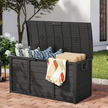 75-Gallon Resin Outdoor Storage Box – Deck Box with Handles, Easy Assembly