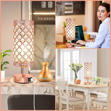 Touch Control Crystal Table Lamps – 1 or 2 Pack, 3-Way Dimmable, Dual USB Ports