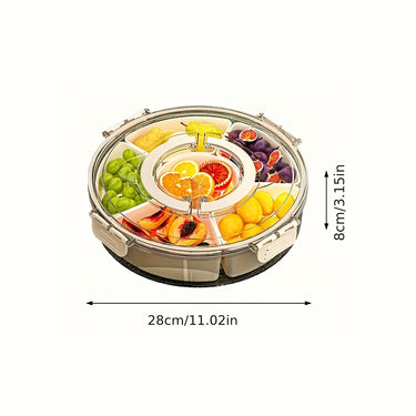 Rotating Snack Tray with Lid and Handle – Multi-Compartment PP Organizer for Parties & Picnics