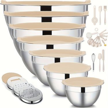 26-Piece Stainless Steel Nesting Bowls Set - Airtight Lids, Non-Slip Silicone Bottom, Easy To Clean, Space-Saving, Perfect For Mixing, Baking, Serving, Storing, And Organizing For Vario