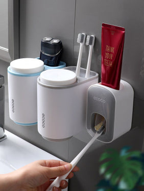 Wall-Mounted Automatic Toothpaste Dispenser and Toothbrush Holder Set | Bentalia Home