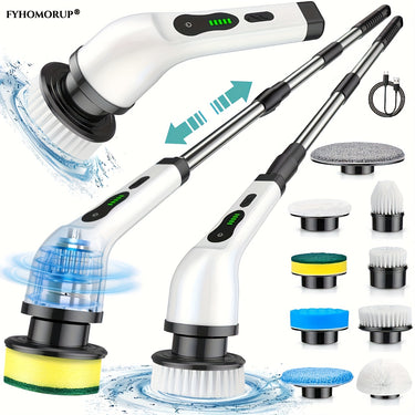 [Wireless Spin Scrubber] Electric Spin Scrubber | 2600mAh Battery | 2 Speed | Adjustable Extension Handle | Replaceable 9 Brush Heads | For Bathtub, Tile Floor, Glass, Car