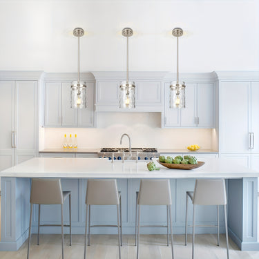 POMITOS Modern Adjustable Glass Pendant Light Fixture – E26 Base, Semi Flush Mount (Hardwired, No Bulb Included)