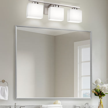 3-Light Vanity Bathroom Lighting Fixture – Matte Black with Milk Glass Shades