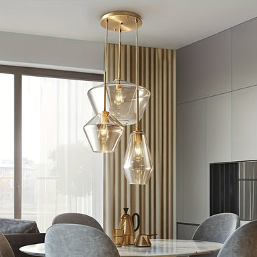 Modern Champagne Gold 3-Light Glass Pendant Fixture – Geometric Chandelier, Semi Flush Mount
