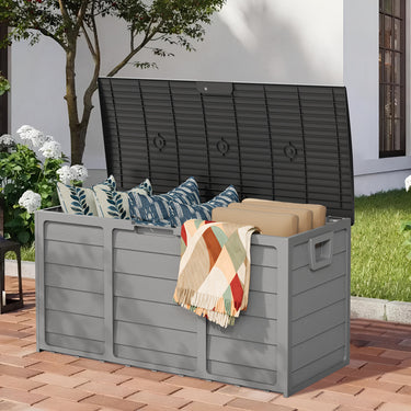 75-Gallon Resin Outdoor Storage Box – Deck Box with Handles, Easy Assembly