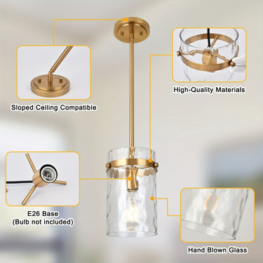 POMITOS Modern Adjustable Glass Pendant Light Fixture – E26 Base, Semi Flush Mount (Hardwired, No Bulb Included)