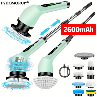 [Wireless Spin Scrubber] Electric Spin Scrubber | 2600mAh Battery | 2 Speed | Adjustable Extension Handle | Replaceable 9 Brush Heads | For Bathtub, Tile Floor, Glass, Car