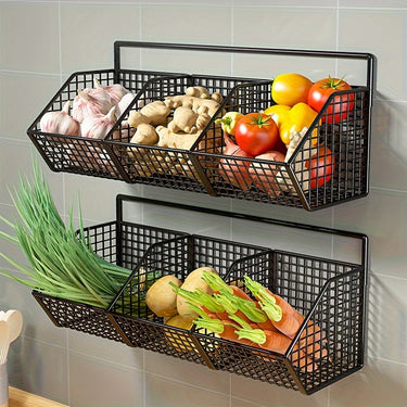 [1pc Multi-Purpose Storage Basket - Wall Mounted Kitchen Storage Basket - Storage Rack for Garlic, Onions & Vegetables - Durable Shelf Bins