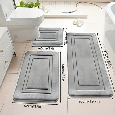 3-Pack Ultra Absorbent Bath Mats – Non-Slip, Soft Polyester, Rectangular Design