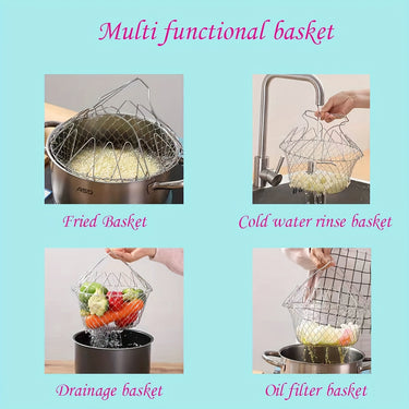 1pc Stainless Steel Frying Basket – Foldable Kitchen Strainer