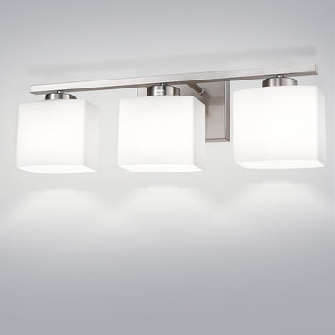 3-Light Vanity Bathroom Lighting Fixture – Matte Black with Milk Glass Shades