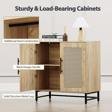 Set of 2 Handmade Natural Rattan Storage Cabinets – Modern Sideboard &amp; Buffet Cabinet