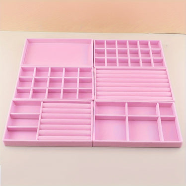 6-Piece Fabric Jewelry Organizer Tray Set – Multi-Sectional Storage for Necklaces, Rings Lamp