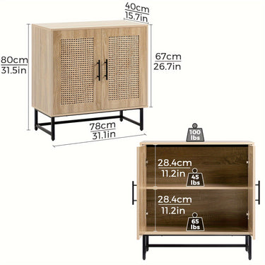 Set of 2 Handmade Natural Rattan Storage Cabinets – Modern Sideboard &amp; Buffet Cabinet