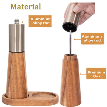 Wooden Salt & Pepper Mill Set – Adjustable Grind, Gold Accent, Refillable Design