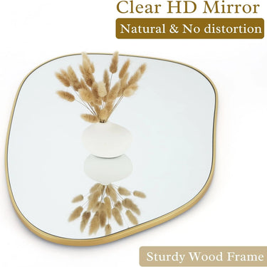 Irregular Wall Mirror Asymmetrical Mirror, 28''X20'' Golden Wood Framed Mirror for Bathroom Bedroom Living Room Entryway