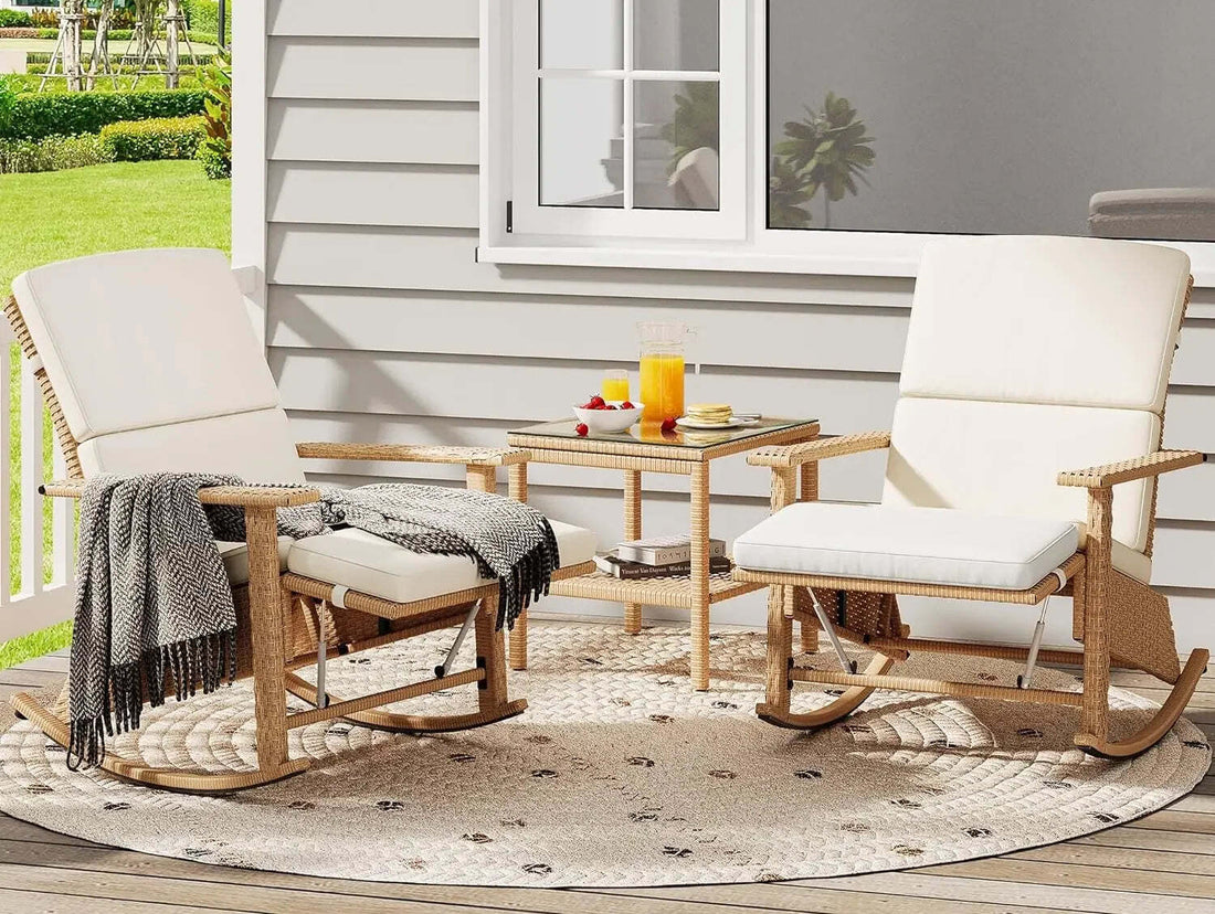 3 PCS Wicker Patio Rocking Chair Set, Outdoor Furniture