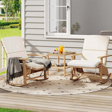 3 PCS Wicker Patio Rocking Chair Set, Outdoor Furniture