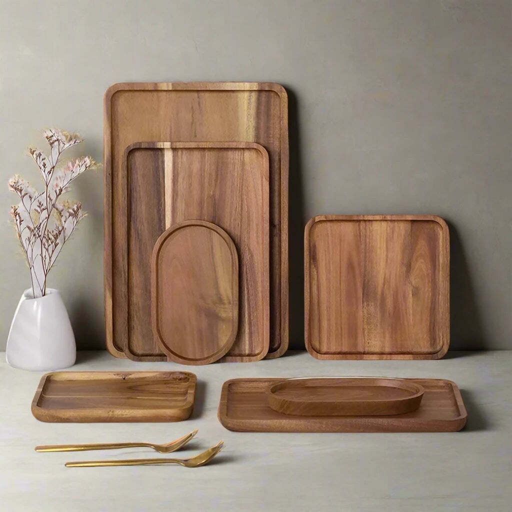 Wood Tray Food - Dessert Bamboo Kitchen Storage Accessories