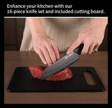 15-Piece Kitchen Knife Block Set with Cutting Board, Sharpener & Steak Knives | Bentalia Homes