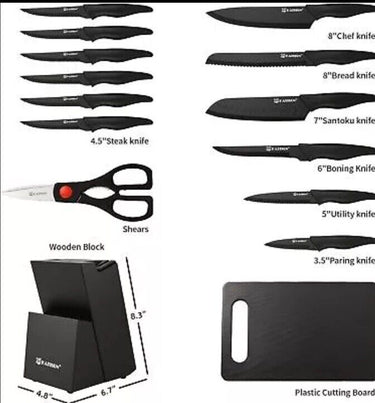 15-Piece Kitchen Knife Block Set with Cutting Board, Sharpener & Steak Knives | Bentalia Homes